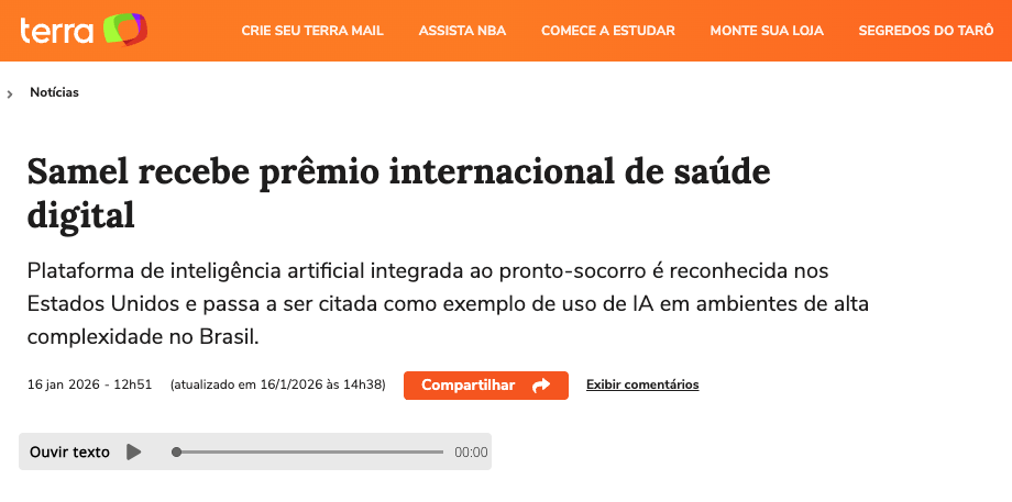 Samel recebe prêmio internacional de saúde digital – Terra